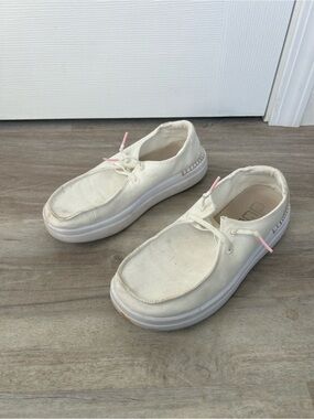 Hey Dude - White Canvas Slip-On Shoes with Pink Accent